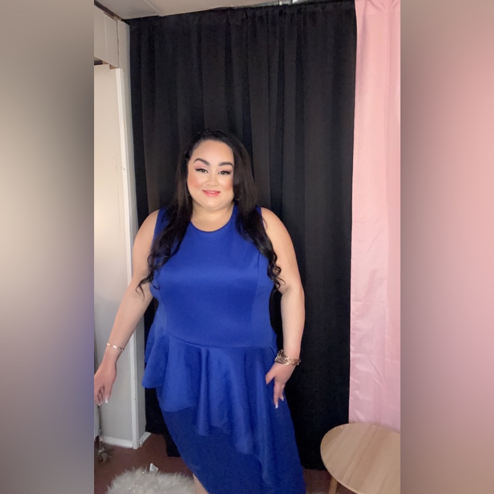 Royal Blue asymmetrical peplum dress , 3x